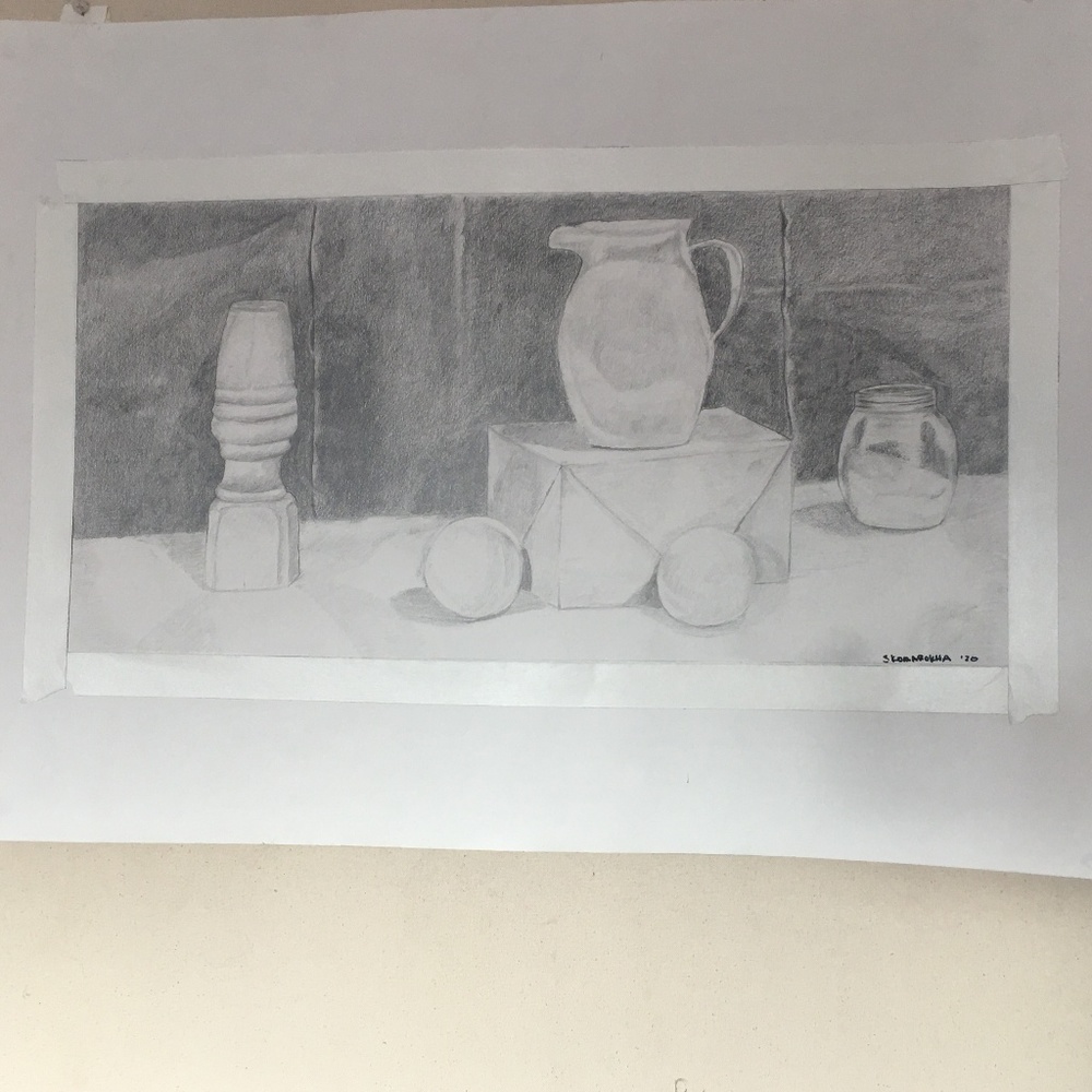 Graphite Still Life Drawing Glass Bottles Original